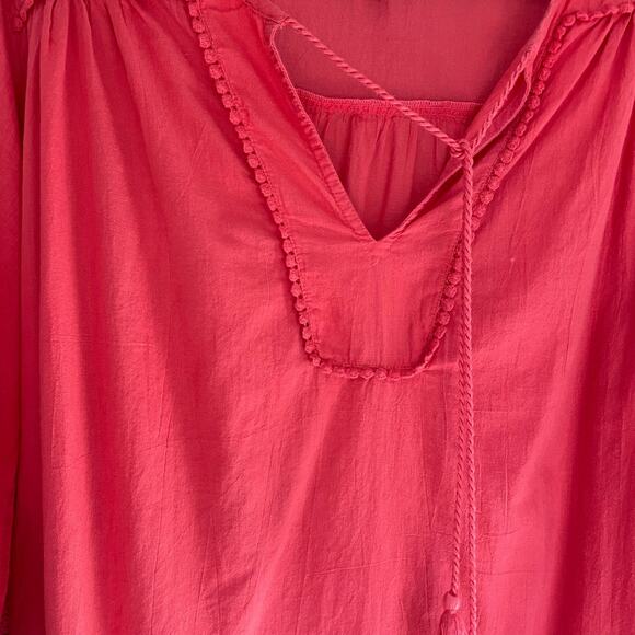 Marabella Tunic Tie Tassel Neck Crochet Details Top Red orange Medium - Picture 10 of 10